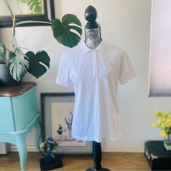 Prada Piqué Slim Fit Short-Sleeved Cotton Spread Collar Polo Shirt Size XL - Picture 2 of 10